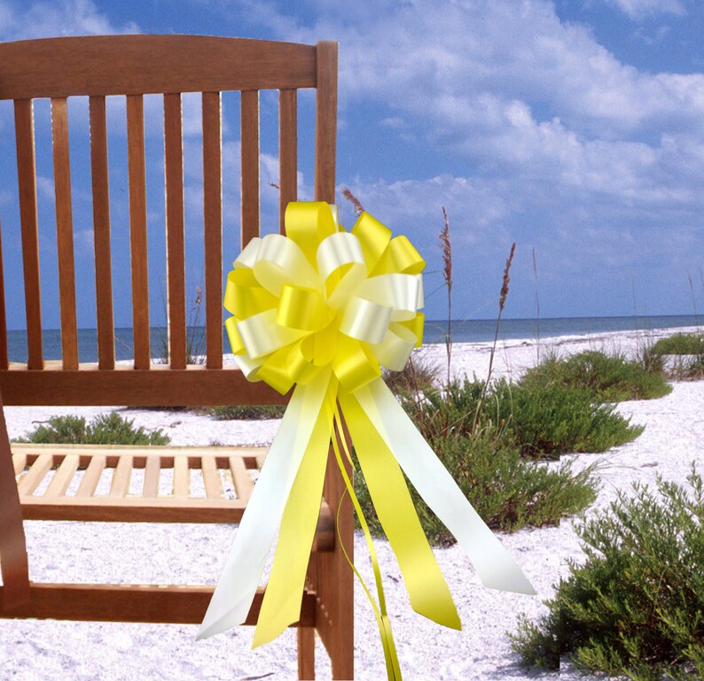 Yellow And White Pull Bows Decorations 8 Wide Set Of Etsy