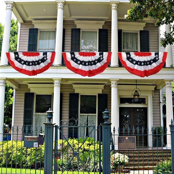 Patriotic Bunting Banner American Flag - 3' x 6' Pleated Fan Flag, President's Day, USA, Election, USA, Porch, Memorial Day, 4th of July