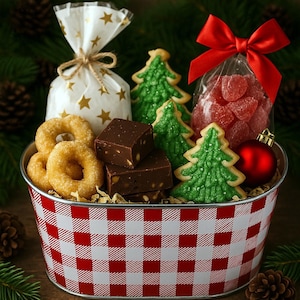 Decorative Buffalo Plaid Plant Pot - L 10.25" x W 5.25", Red & White Gingham, Garden, Christmas