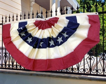 Tea Stained Patriotic Bunting Flag - 3' x 6' Pleated Fan Flag, President's Day, Red White Blue, Stars, Stripes, Memorial Day, 4th of July