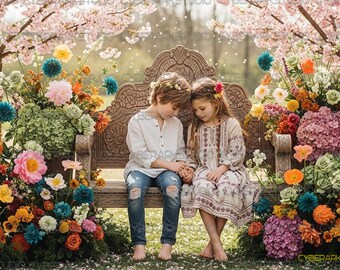 Portret dziecięcy „Niebiański ogród”, cyfrowe tło w kwiaty w stylu boho (5 szt.)