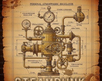Tło lub grafika na koszulkę w stylu steampunk. Unikatowe, piękne odwzorowanie schematów gadżetów z epoki wiktoriańskiej. (1 szt.)
