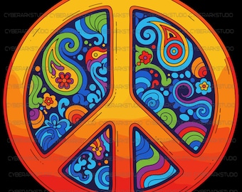 Znak pokoju w stylu retro z lat 60. XX wieku. Duża edycja, wymiary 20 x 20 cali. Przezroczyste tło. 1 szt.