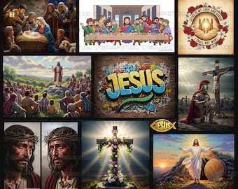 Koszulka lub nadruk z grafiką kolażową zatytułowaną „All Things Jesus” (1 szt.)