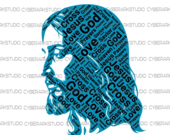 Koszulka z chmurą słów przedstawiającą Jezusa i/lub grafika do powieszenia na ścianie (5 szt.)