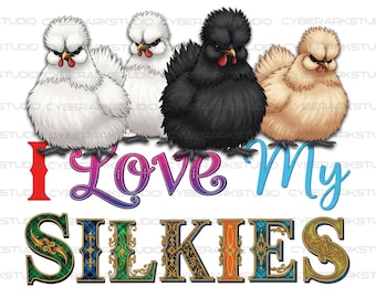 Koszulka z grafiką przedstawiającą kurczaka jedwabistego.