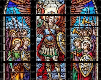 Archanioł Michał w wersji witrażowej. Grafika na tapetę lub koszulkę (1 szt.)