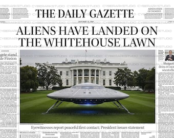 Parodia na pierwszej stronie gazety: Obcy wylądowali na trawniku przed Białym Domem! (1 szt.)