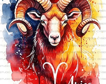 Znak zodiaku Baran, wykonany piękną grafiką akwarelową na koszulce. (1 szt.)