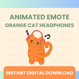 Animated Orange Cat Headphones  Emote | Twitch | Discord | YouTube | Live Streaming | Chibi | Cute | Dancing Kitty | Kawaii | Emoji | Gif