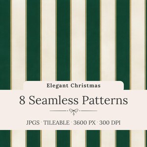 Pine Christmas Seamless Patterns - Elegant Green Gold Digital Paper, Holiday Backgrounds (Instant Download)