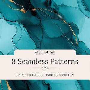 Teal and Gold Marble Seamless Pattern: Alcohol Ink Textures, Luxury Abstract Backgrounds (Digital Download)