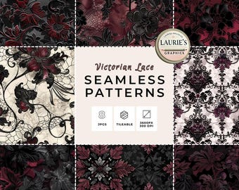 Victorian Lace Seamless Pattern Pack: Gothic Floral & Baroque Damask Backgrounds for Weddings, Scrapbook Paper, Stationery, Commercial Use