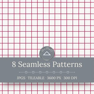 Red Grid Seamless Patterns: Geometric Crosshatch Backgrounds (Digital Download)