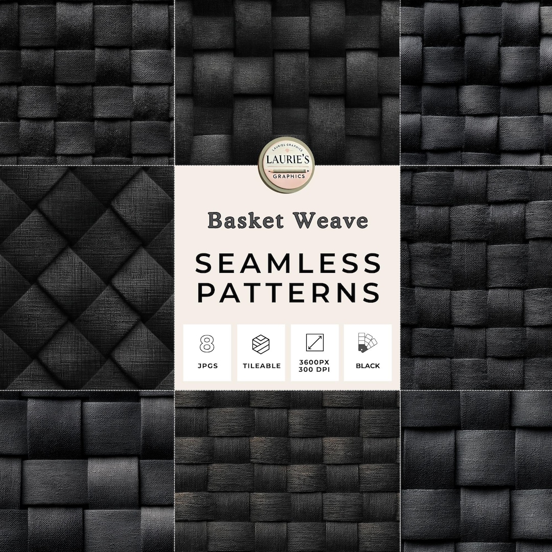 Basket Weave Seamless Patterns: Black Woven Background Textures ...