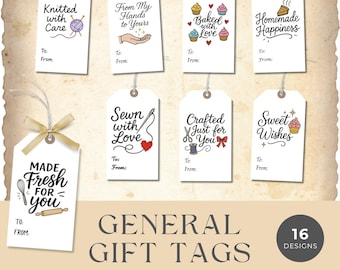 Printable Gift Tags for Homemade Items: Baked, Knitted, Sewn and Other Handmade Presents Labels, JPG (Digital Download)