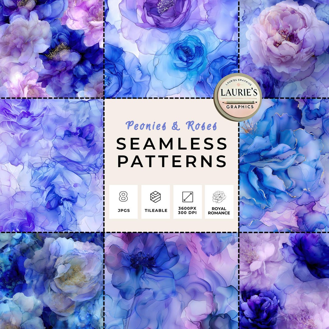 Watercolor Peonies and Roses Seamless Patterns: Floral Digital Paper in ...