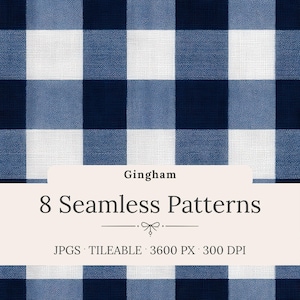 Blue Gingham Seamless Pattern Pack, Checkered Digital Paper for Baby Showers, Farmhouse Crafts & Sublimation Projects, Commercial Use