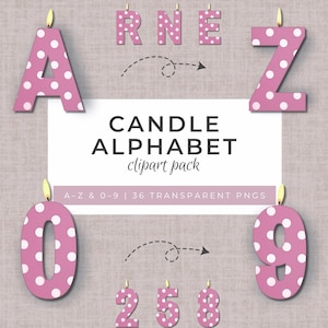 Alphabet Candle Clipart Pack: A-Z Letters & 0-9 Numbers in Pink Polka Dot for Baby Shower, Decor, Journals, Invitations, Scrapbooks, PNG