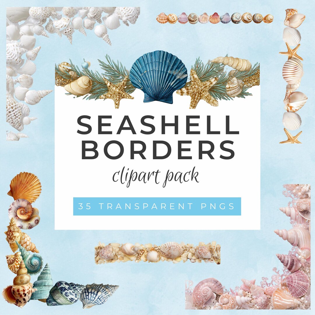 Seashell Borders Clipart Pack: 35 Ocean-inspired Transparent PNG ...