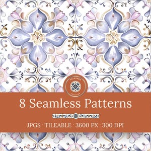 Talavera Seamless Patterns - Pastel Floral Digital Paper, Spanish Ceramic Tile Designs (Instant Download)