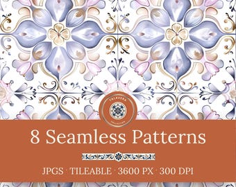 Talavera Seamless Patterns - Pastel Floral Digital Paper, Spanish Ceramic Tile Designs (Instant Download)