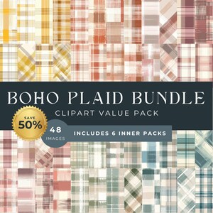 Nahtloses Boho-Karomuster-Bundle: Digitales Karopapier-Paket in warmen, neutralen Erdtönen für Herbstbastelarbeiten, Scrapbooking und Sublimation (JPG)