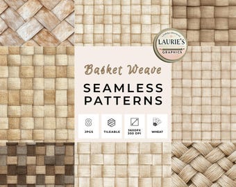 Basket Weave Seamless Patterns: Wheat Brown Woven Background Textures (Digital Download)