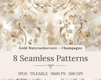 Gold Nutcracker Core Seamless Patterns: Luxury Holiday Texture Backgrounds (Digital Download)