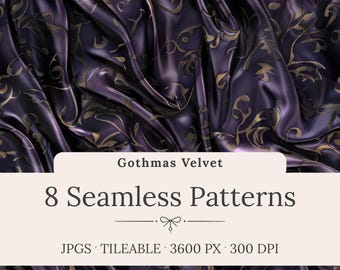 Gothmas Velvet Seamless Patterns: Midnight Plum Luxury Texture Backgrounds, Gothic Holiday Clipart (Digital Download)