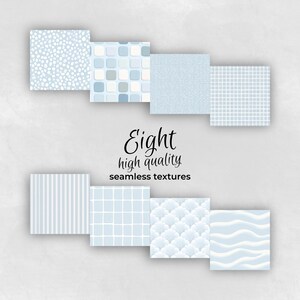 Collection of dusty blue  soft geometry seamless patterns, perfect for digital and print projects.