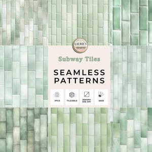 Subway Tile Seamless Patterns - Stacked Vertical Sage Green Stone Backgrounds & Textures (Digital Download)