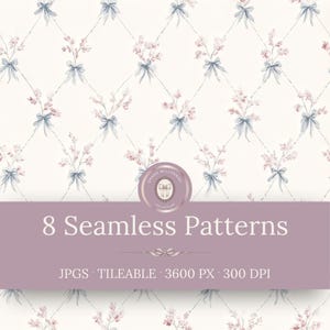 Grand Millennial Seamless Patterns - Blue Floral Chintz Cottage Digital Paper Pack (Instant Download)