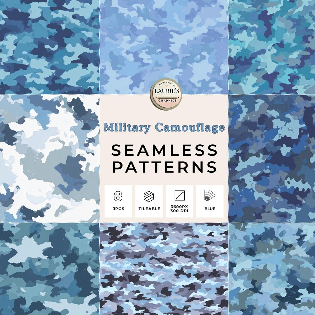 Blue Military Camo Seamless Patterns - Camouflage Background Textures ...