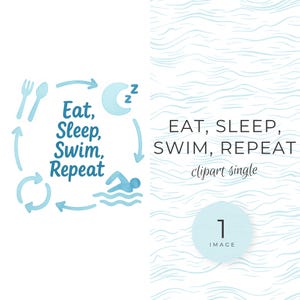 Inspirational &#39;Eat, Sleep, Swim, Repeat&#39; Clipart Single: Swim Motivation PNG for Cricut & Silhouette for Cards, Shirts, Gifts, Crafts