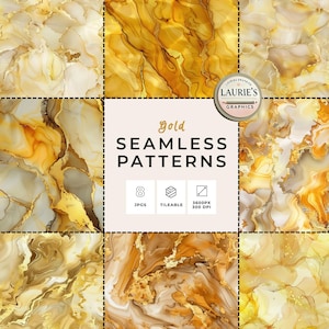 Gold Marble Seamless Patterns: Alcohol Ink Digital Paper, Elegant Texture Pack, Luxury Abstract Backgrounds, JPG