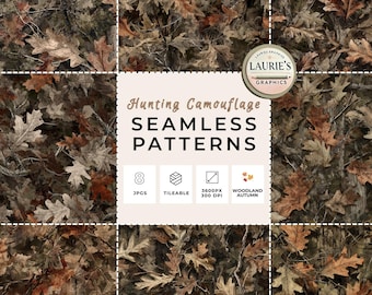 Hunting Camouflage Seamless Pattern Pack: Autumn Woodland Leaf Camo Backgrounds for Sublimation, Apparel, Rustic Crafts & Outdoor Projects