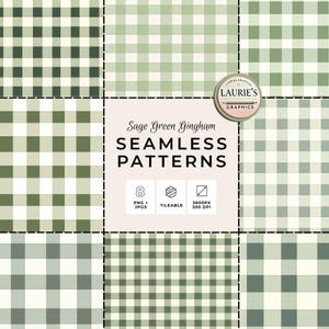 Seamless Gingham Digital Paper: Sage Green Patterns for Scrapbooking, Sublimation & Commercial Use, High-Quality Printable  GING001