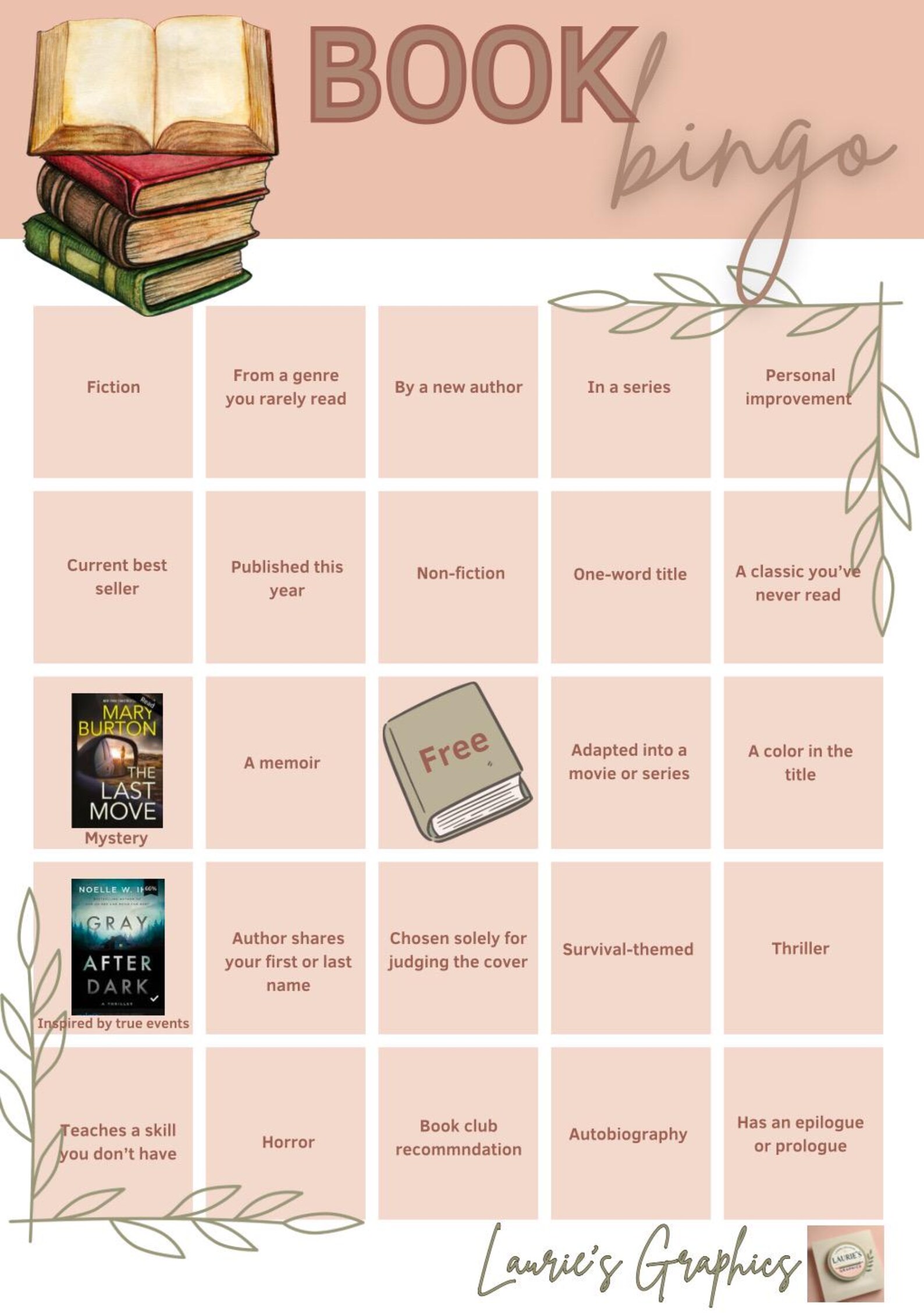 Book Bingo Reading Challenge Instant Digital Download, Personal Reading ...