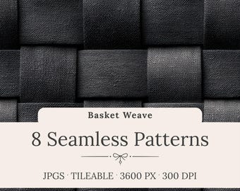 Basket Weave Seamless Patterns: Black Woven Background Textures (Digital Download)