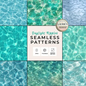 Dagsljus krusningar sömlösa mönster: Aqua vatten, sommarpoolstruktur, tropiskt hav, sommarpappersbakgrunder (digital nedladdning)
