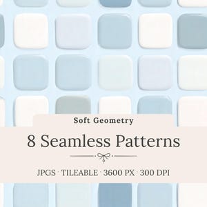 Soft Geometry Seamless Pattern Collection - Dusty Blue Spa Digital Papers, Minimalist Backgrounds (Instant Download)