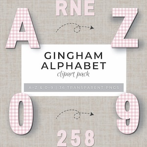 Pink Gingham Alphabet Clipart Pack: A-Z Letters & 0-9 Numbers for Baby Shower/Nursery Decor, Junk Journals, Invitations, Scrapbooking, Craft
