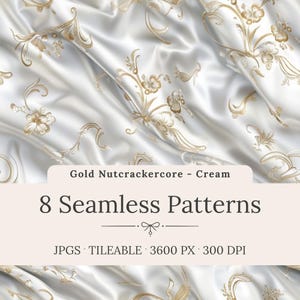 Gold Nutcracker Core Seamless Patterns: Cream Satin Luxury Backgrounds, Holiday Textures (Digital Download)