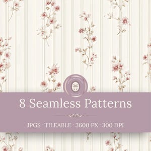Grand Millennial Floral Seamless Patterns – Dusty Blue, Blush Digital Papers (Instant Download)
