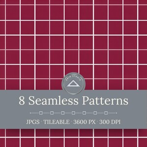 Red Grid Seamless Patterns: Geometric Crosshatch Backgrounds (Digital Download)