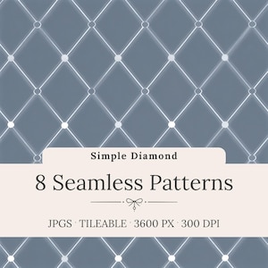 Simple Diamond Seamless Patterns: Gray Blue Lattice Geometric Paper Pack (Digital Download)