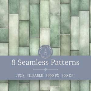 Patrones sin costuras de azulejos tipo metro: fondos y texturas de piedra verde salvia apilada verticalmente (descarga digital)