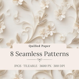 Quilled Paper Seamless Patterns - Soft Neutrals Floral Digital Papers (Instant Download)
