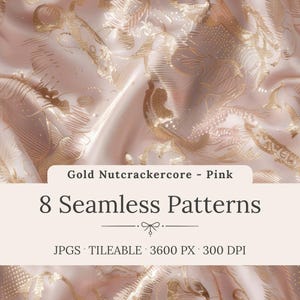 Gold Nutcracker Core Seamless Patterns - Ballet Pink Satin Luxury Backgrounds (Digital Download)